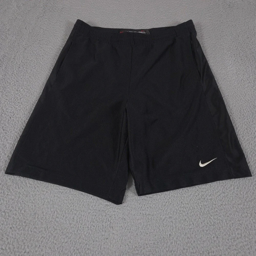 VINTAGE Nike Shorts Mens L Black Mesh Basketball Baggy Swoosh Logo WorkoutY2K